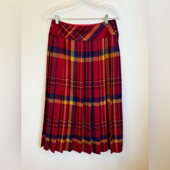 Pant-Her Dresses & Skirts - Vintage S - 80s Long Pleated Plaid Maxi Skirt High Waist Wool Blend Winter Small